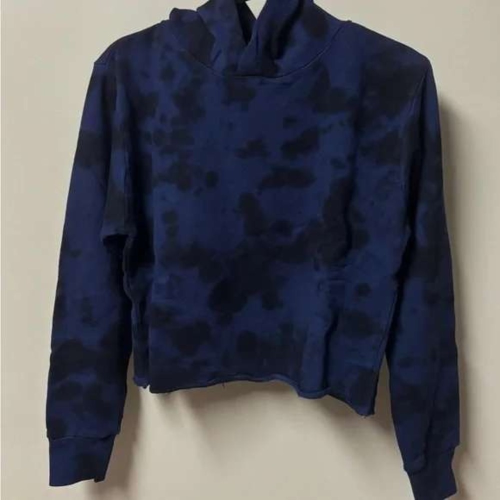 525 America Blue Tie Dye Cropped Hoodie, Athleisure Sweatshirt Sz M / #9002